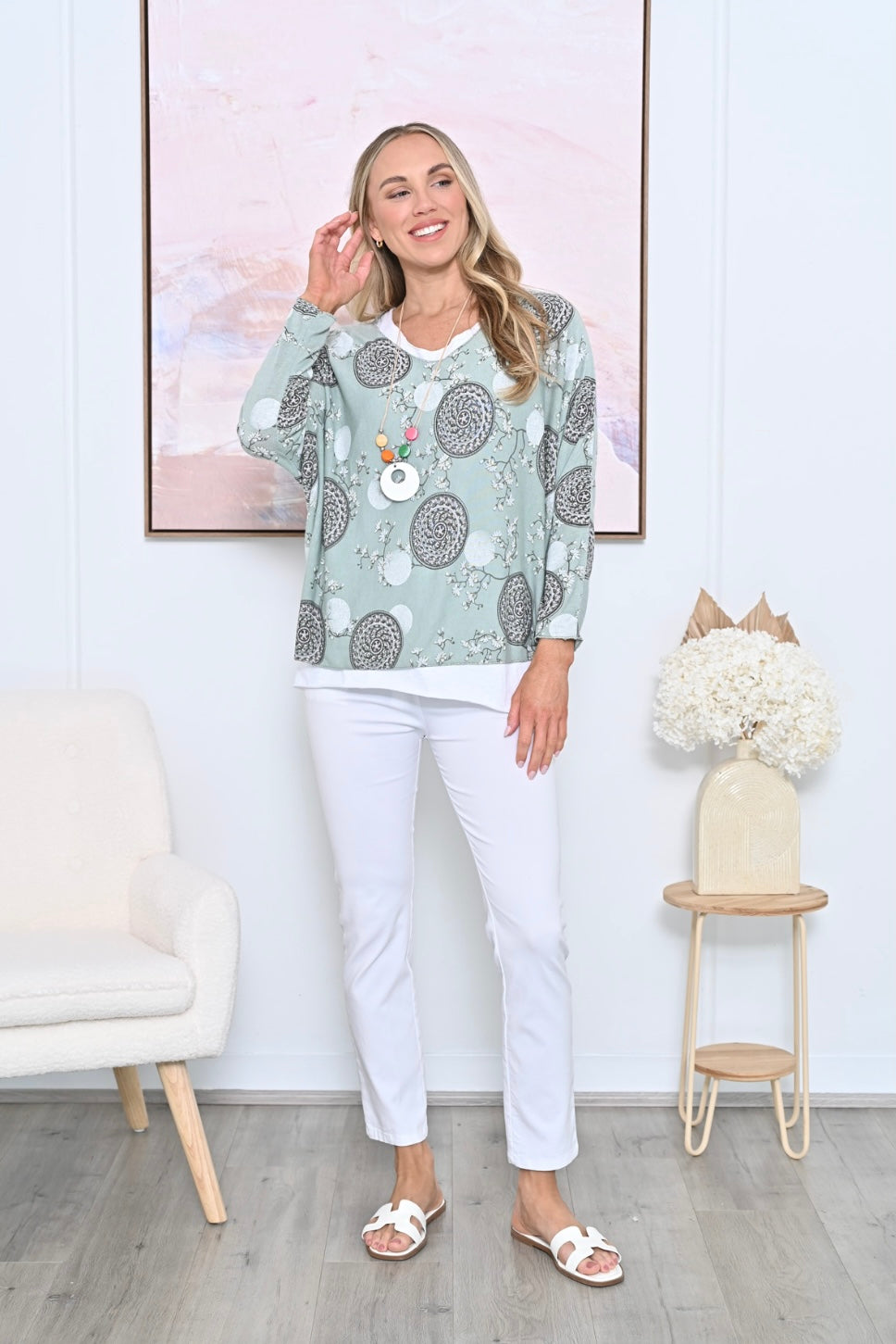 Floral Cotton Top with Necklace