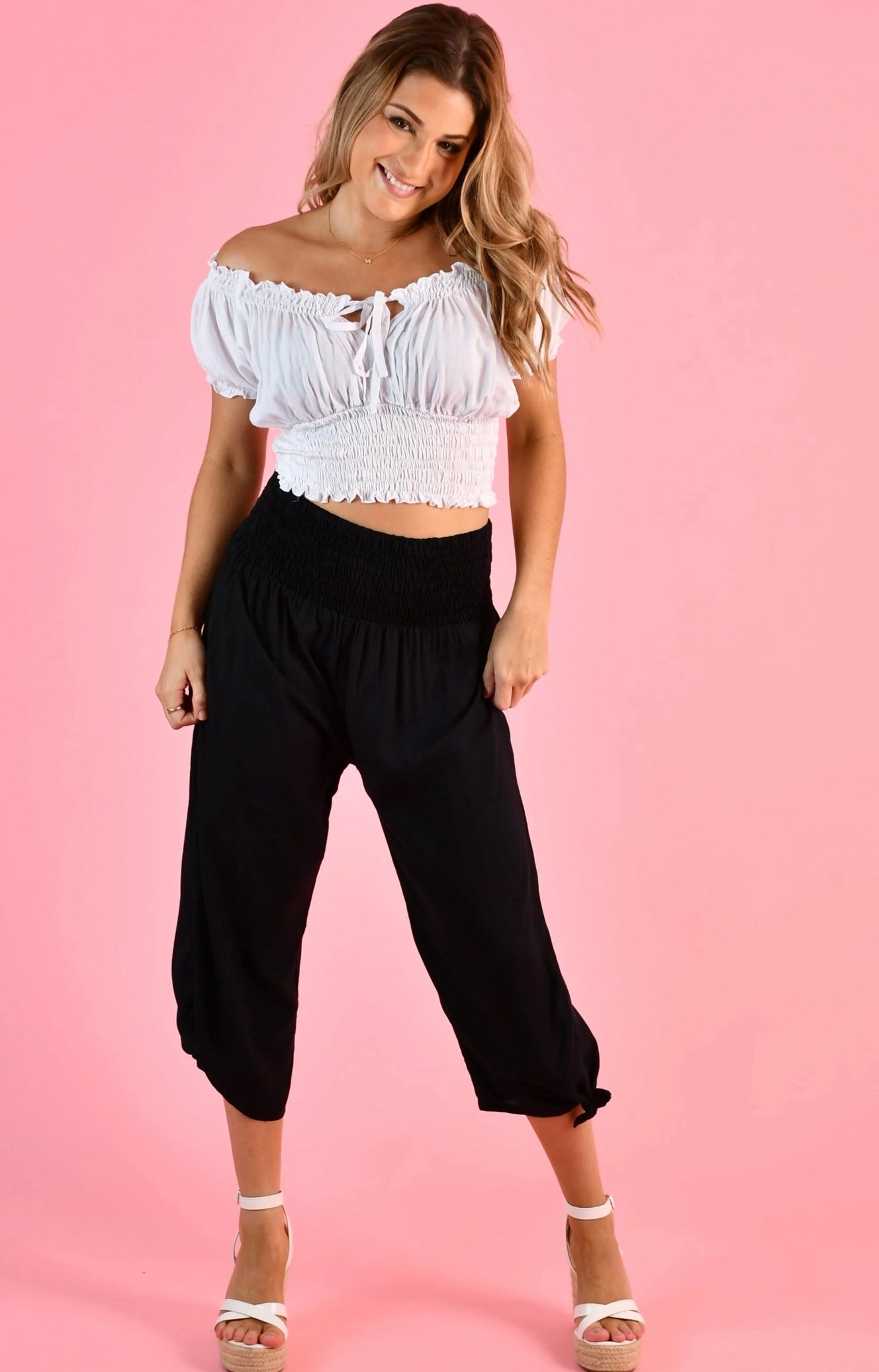 3/4 Rouched Pants with Tie