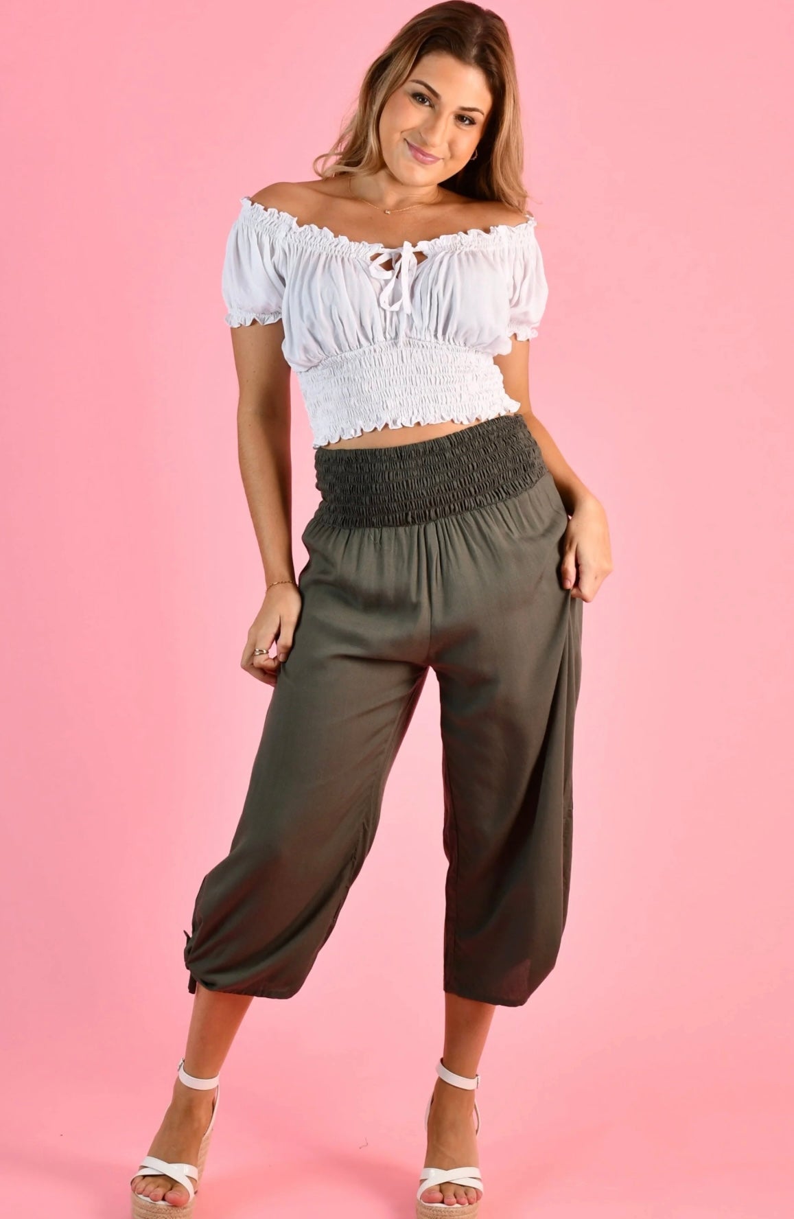 3/4 Rouched Pants with Tie