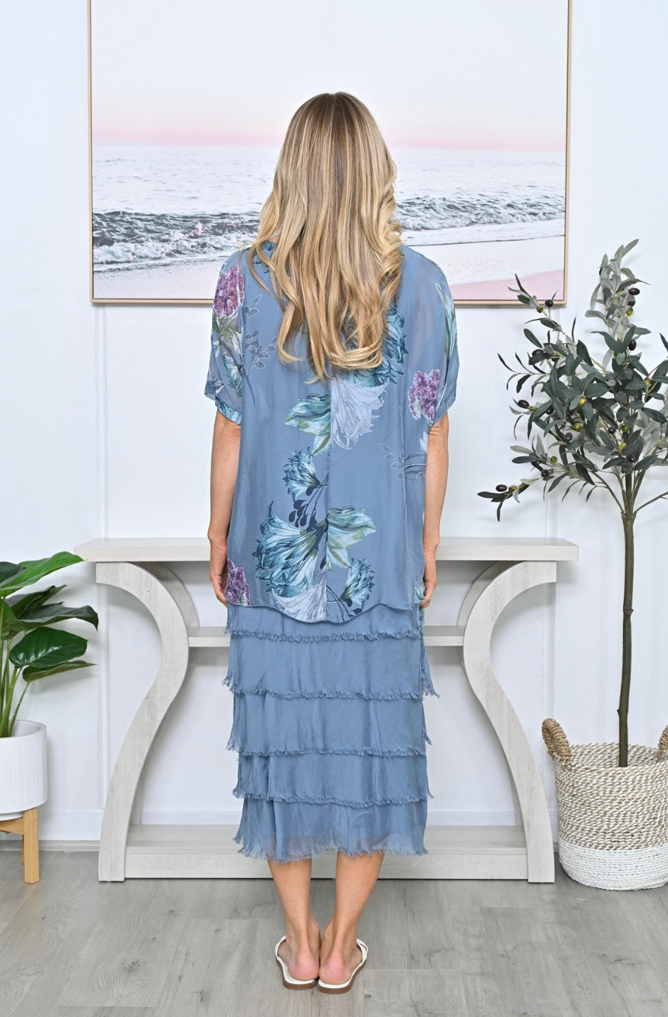 Layered Floral Silk Dress