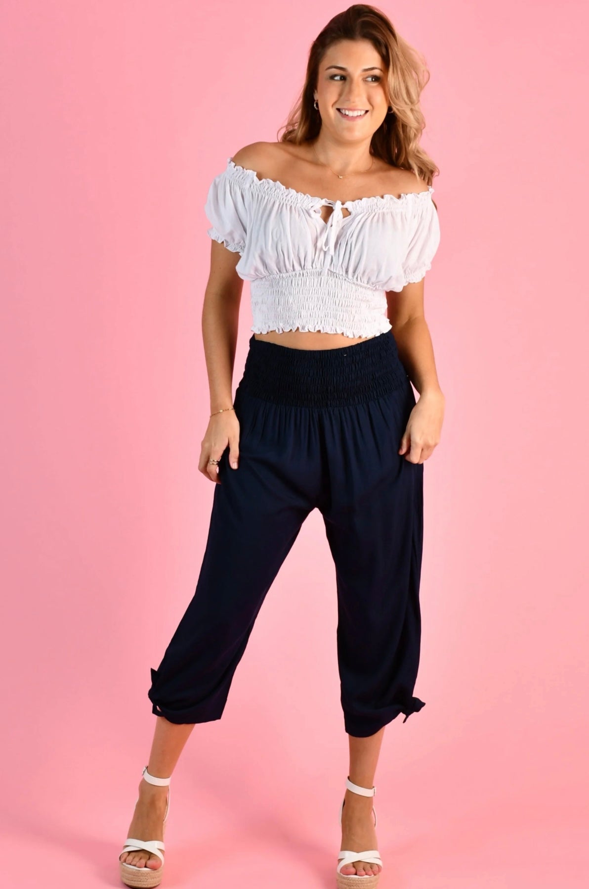 3/4 Rouched Pants with Tie