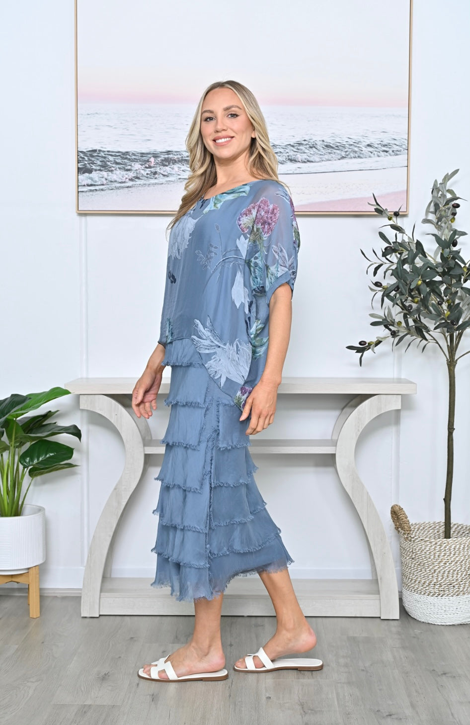 Layered Floral Silk Dress