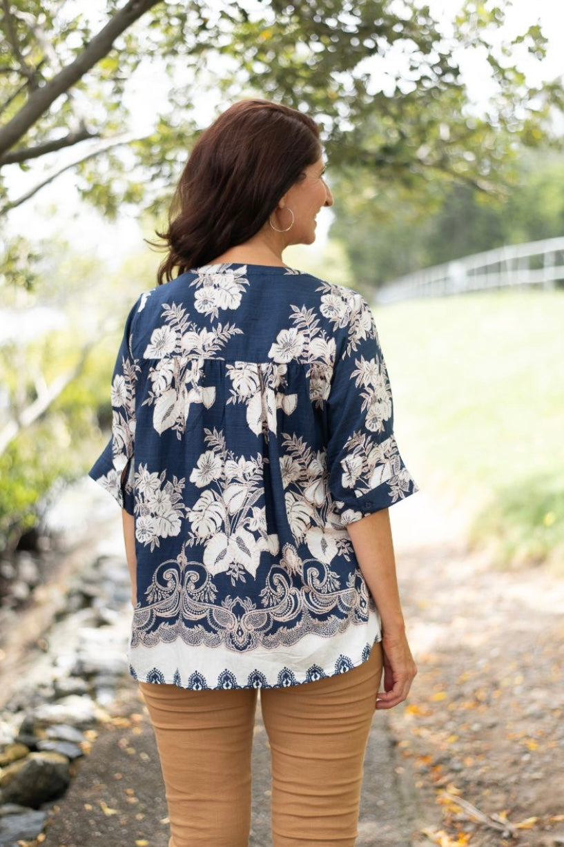 Navy Flower blouse