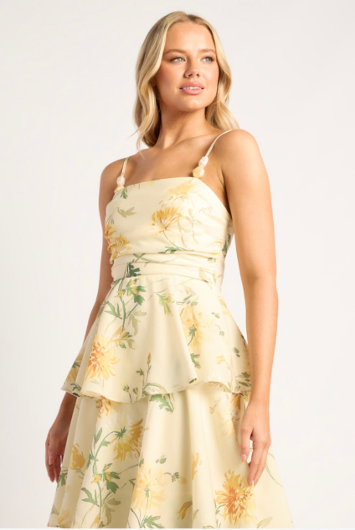 Wispy Florals Tiered Hem Midi Dress