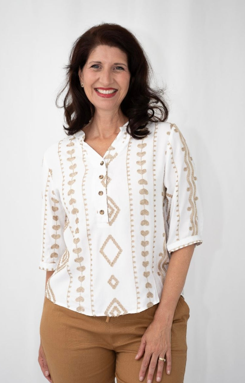 Geometric Embroidery Blouse