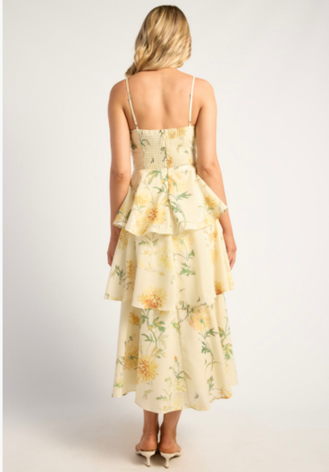 Wispy Florals Tiered Hem Midi Dress